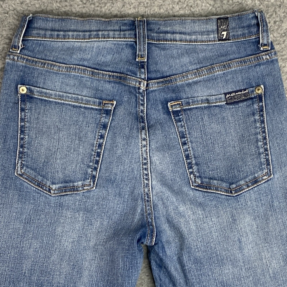 7 For All Mankind Skinny Ankle Jeans Size 26 Patches‎ Frayed Hem Medium Wash - Picture 14 of 16